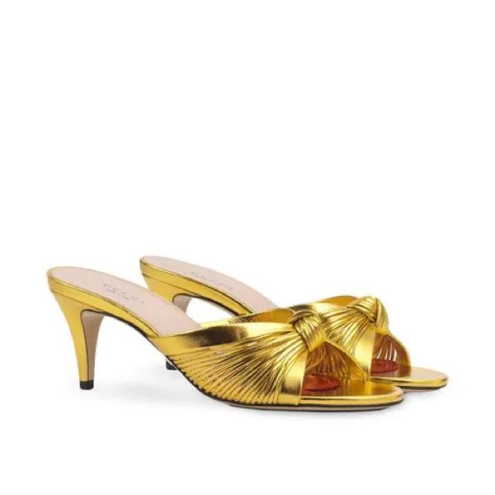 Crawford Mid-heel Metallic Leather Gucci Sandals